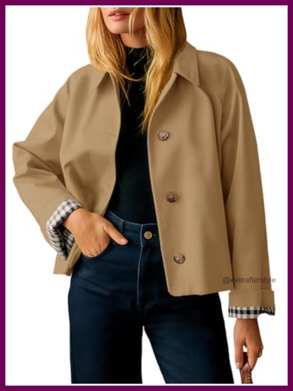 Womens Cropped Trench Coat Lightweight Single Breasted Loose Fit Jacket
